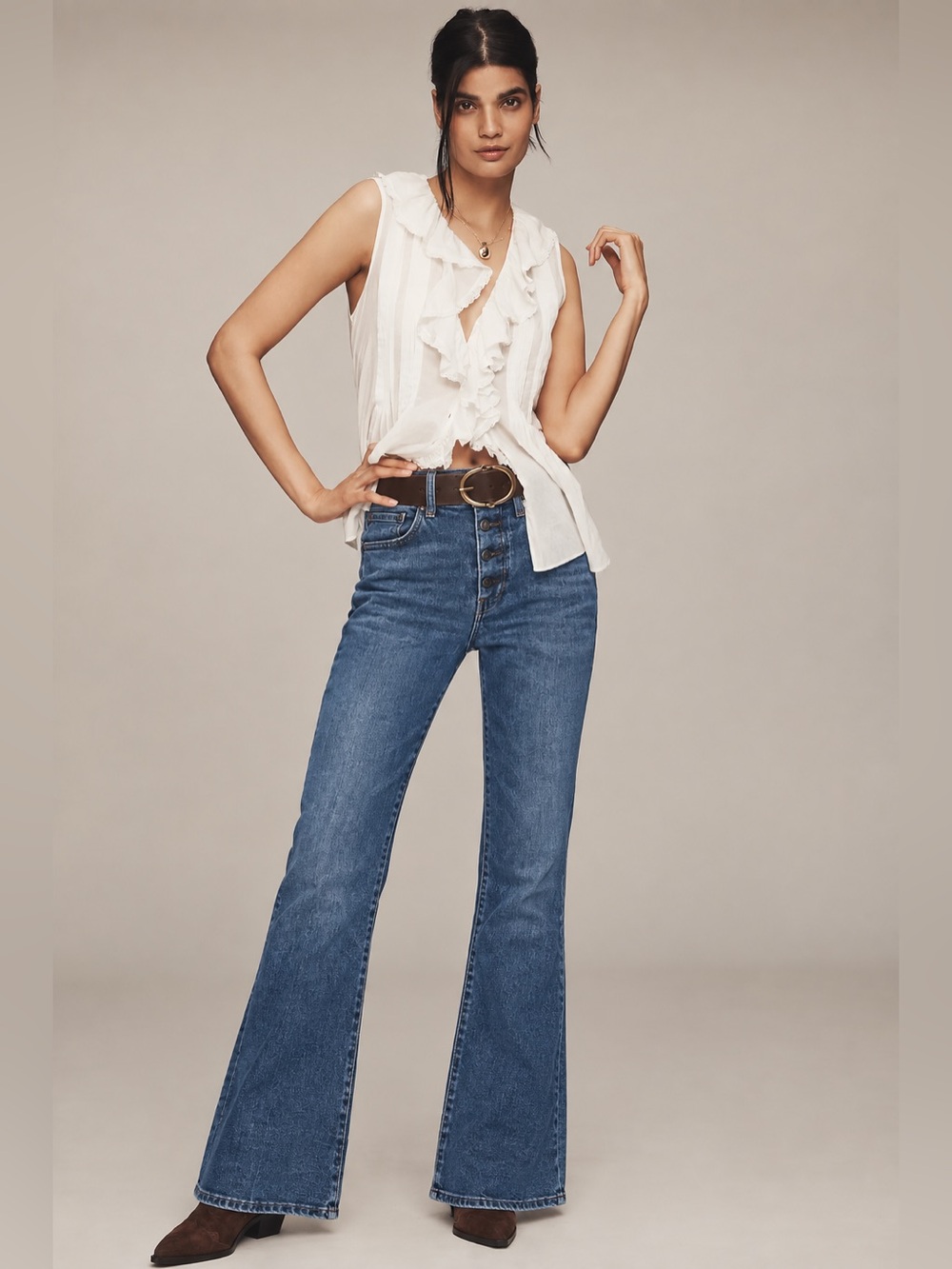 Anthropologie Pilcro Blue High-Rise Button-Fly Flare Jeans